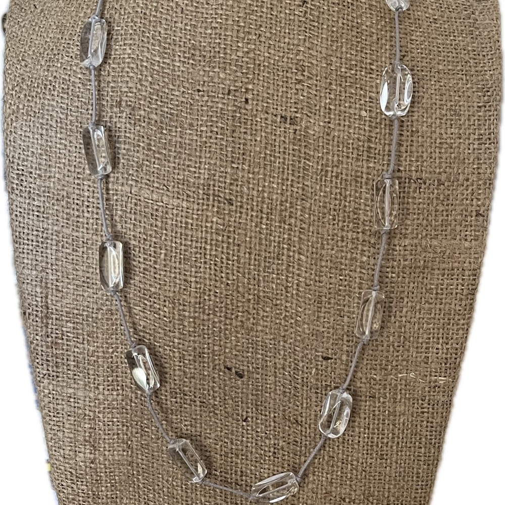 JJILL Elegant Faux Sea Glass Beads Necklace on gray adjustable cord